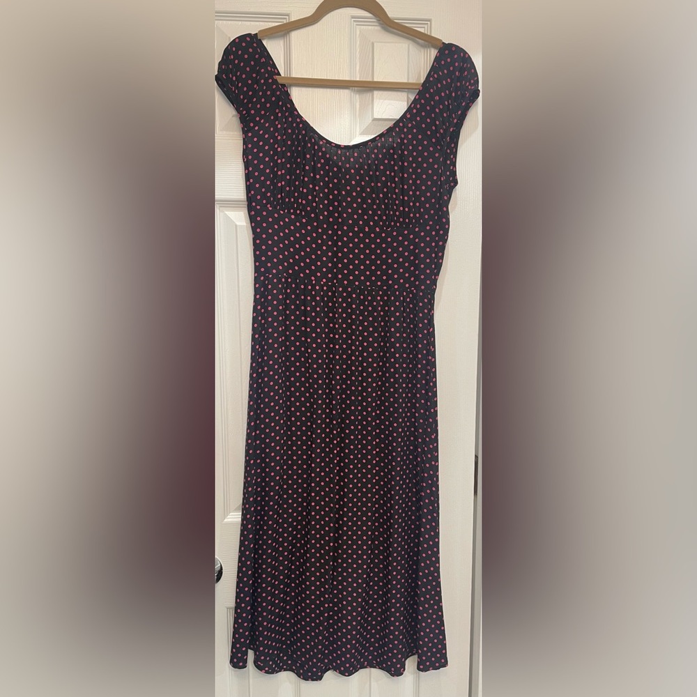 Vintage (Late 90s) Betsey Johnson Black Midi Dress with Pink Polka Dots